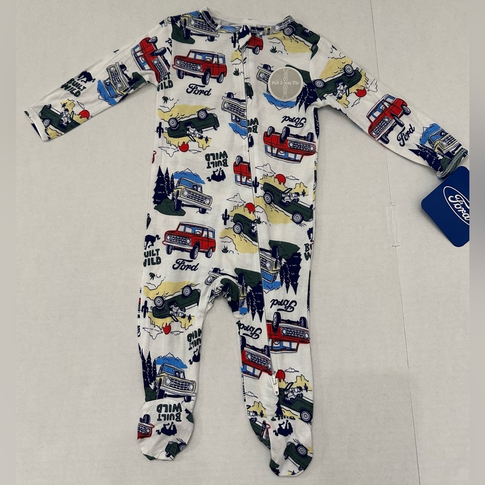 Ford Kids' White All-Over Truck Print 1-Piece 2-Way Zip Footed Sleep N Play